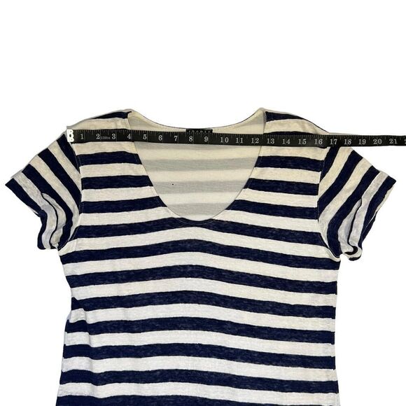 THEORY Navy & White Striped Small Nautical Karelo Soft Linen Petite Shirt Dress - Picture 8 of 16